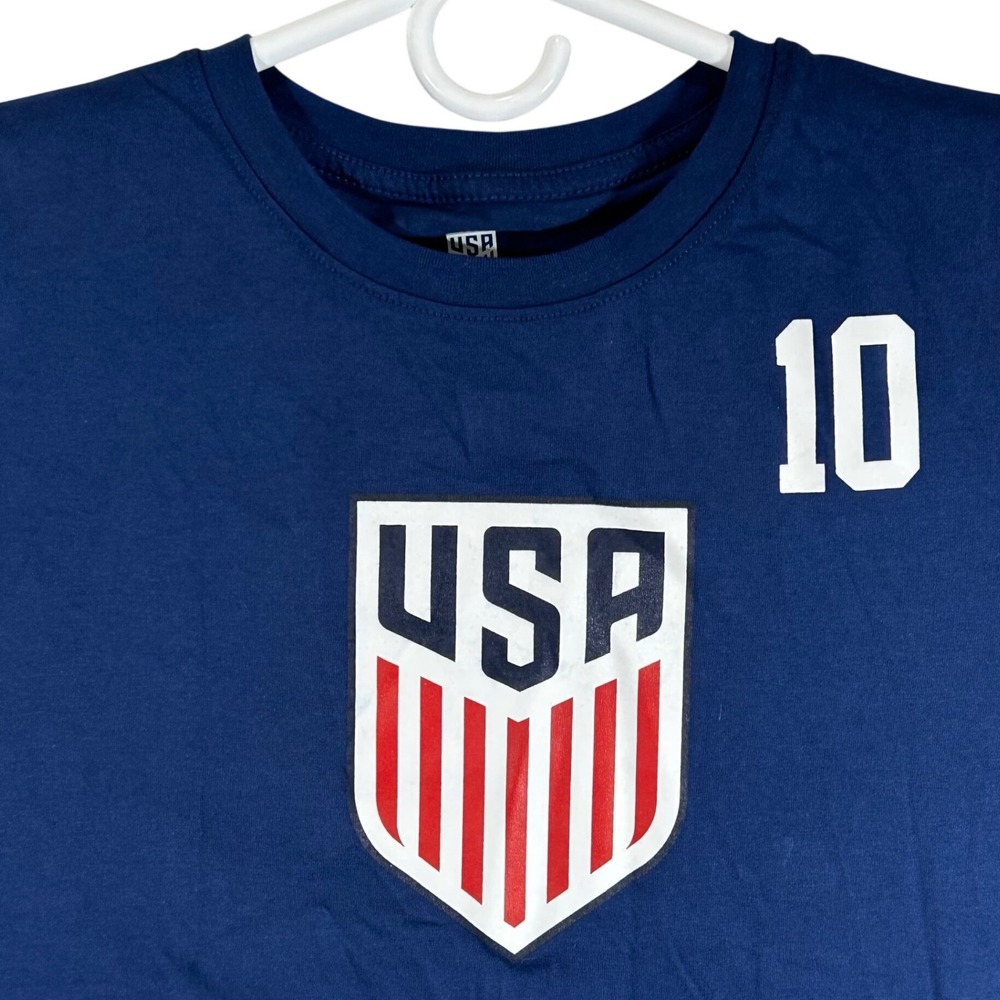 2026 USA Soccer Boys XL 16/18 Navy Blue Graphic T-Shirt Pulisic Number 10 New